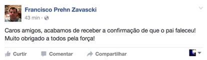 Post do filho de Teori Zavascki no Facebook.