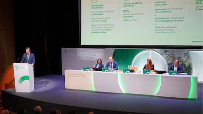 Intervención del presidente no ejecutivo, Josu Calvo, durante la junta.