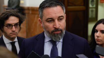 El líder de Vox, Santiago Abascal, en el Congreso de los Diputados, este martes.