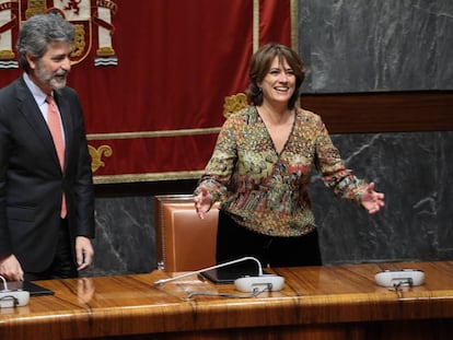 La Ministra de Justicia, Dolores Delgado, y el presidente del CGPJ, Carlos Lesmes.