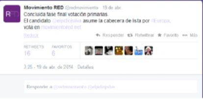 Pantallazo de la cuenta de Twitter del Movimiento Red.
