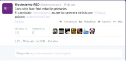 Pantallazo de la cuenta de Twitter del Movimiento Red. 