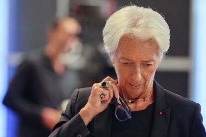 La presidenta del BCE, Christine Lagarde, en el anuncio de la subida de tipos este jueves en Fráncfort.