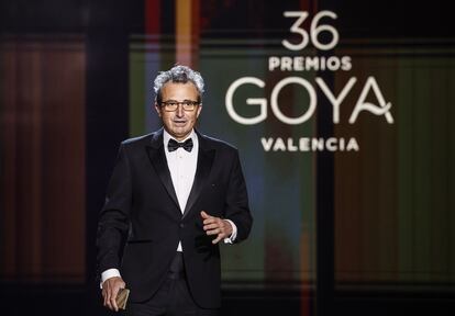 Mariano Barroso, durante su intervención en la 36ª gala de los Premios Goya, en el Palau de les Arts de Valencia, el pasado 12 de febrero.