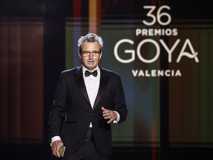 El presidente de la Academia de Cine, Mariano Barroso, durante su intervención en la 36ª gala de los Premios Goya, en el Palau de les Arts de Valencia.