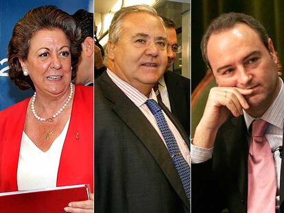 Los alcaldes Rita Barberá de Valencia, Luis Díaz Alperi de Alicante y Alberto Fabra de Castellón.