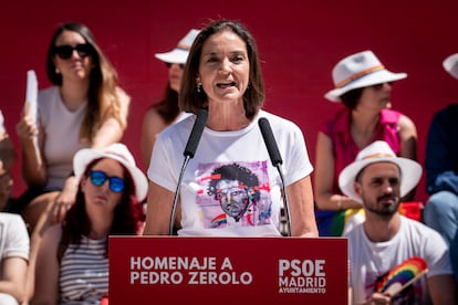 La portavoz del PSOE en el Ayuntamiento de Madrid, Reyes Maroto, durante el homenaje de los socialistas madrileños a Pedro Zerolo, el 8 de junio.