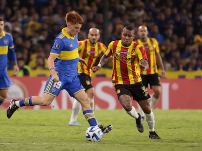 Valentín Barco, durante un partido de Boca Juniors en la Copa Libertadores, en abirl de 2023.