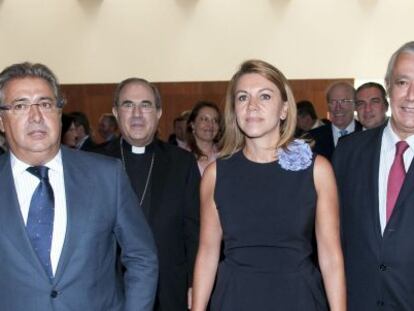 Zoido, Asenjo, Cospedal y Arenas, en un acto del grupo Joly en Sevilla.