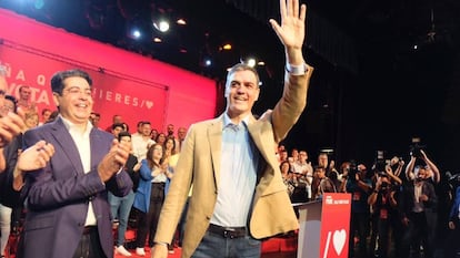 Pedro S&aacute;nchez, en un mitin en Arona, en Canarias.
 