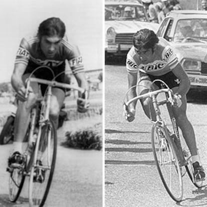 Merckx, a la izquierda, en una contrarreloj del Tour de 1977. A la derecha, Ocaña, en la edición de 1973.