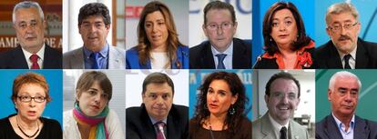 De izquierda a derecha y de arriba abajo. José Antonio Griñán. Diego Valderas, Susana Díaz, Emilio Llera, Mar Moreno, Antonio Ávila, Carmen Martínez Aguayo, Elena Cortés, Luis Planas, María Jesús Montero, Rafael Rodríguez y Luciano Alonso.