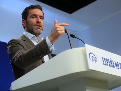 Borja Sémper, durante la rueda de prensa posterior a la reunión del Comité de Dirección, este lunes en la sede de la formación.