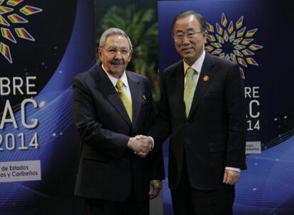 Raúl Castro e o secretario da ONU, Ban Ki Moon.