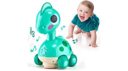 Creative gifts for 12 month old babies: dinosaur that includes numerous songs and moves with wheels.