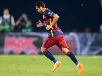 Pedro, en la final de la Supercopa de Europa frente al Sevilla.