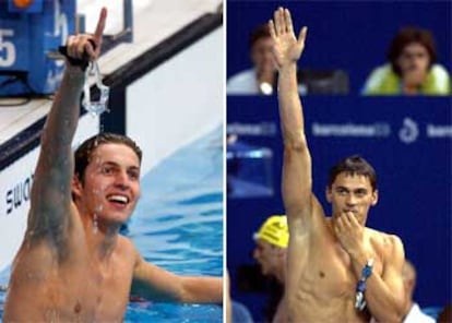 Van den Hoogenband (a la izquierda) y Popov, tras ganar los 100 y los 50 libres de Sidney 2000 y Barcelona 2003.