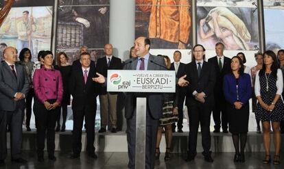 Andoni Ortuzar, durante su intervención delante de la candidatura del PNV por Bizkaia.