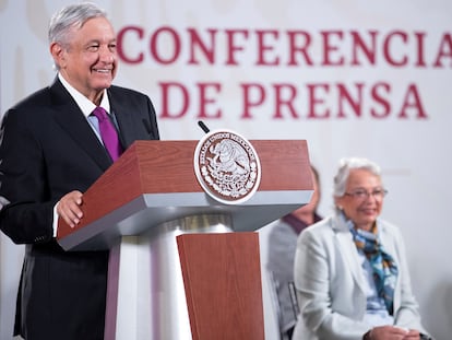 El presidente Andrés Manuel López Obrador, en la conferencia diaria del Gobierno, este miércoles.