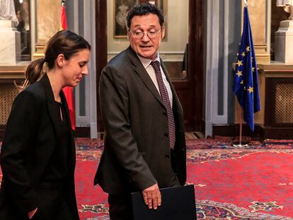 Irene Montero y Álvaro García Ortiz, en la inauguración del VIII Congreso del Observatorio contra la Violencia Doméstica y de Género, en el Senado, el 17 de noviembre.