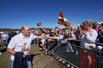 El presidente del PNV, Andoni Ortuzar, durante el día del partido que celebra en las campas Foronda, cerca de Vitoria, el 24 de septiembre de 2023.