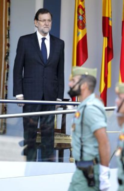 Mariano Rajoy, durante el desfile del D&iacute;a de la Fiesta Nacional.rias. 