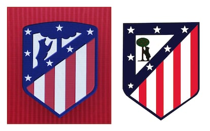 A la izquierda, el escudo actual del Atlético de Madrid, y a la derecha, el anterior.