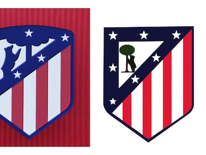 A la izquierda, el escudo actual del Atlético de Madrid, y a la derecha, el anterior.