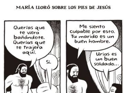 Vi&ntilde;etas de &#039;Mar&iacute;a llor&oacute; sobre los pies de Jes&uacute;s&#039;, de Chester Brown.