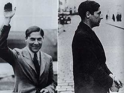 Arthur Koestler (izquierda), detenido en Málaga en 1937. En la otra imagen, al llegar a Londres.