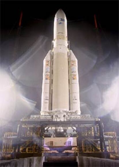 El cohete Arianne 5, momentos antes del aplazamiento de su lanzamiento.
