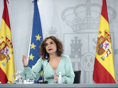 La ministra de Hacienda y portavoz del Gobierno, María Jesús Montero, en la rueda de prensa posterior al Consejo de Ministros eset martes.