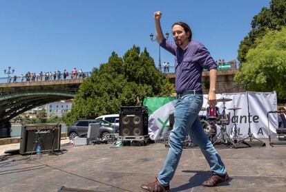 El secretario general de Podemos, Pablo Iglesias, en Sevilla. 