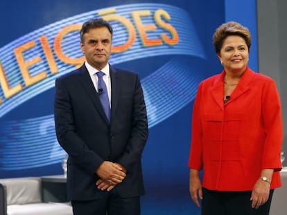 Neves y Rousseff, antes de su &uacute;ltimo debate.