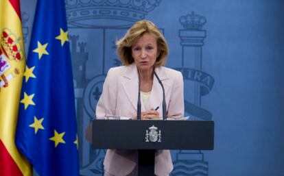 Elena Salgado, en una rueda de prensa el pasado 3 de agosto en La Moncloa.