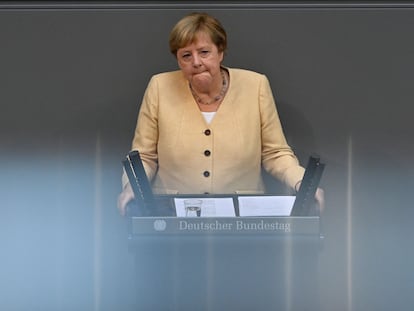 La canciller Angela Merkel durante su intervención en el Bundestag, este martes.