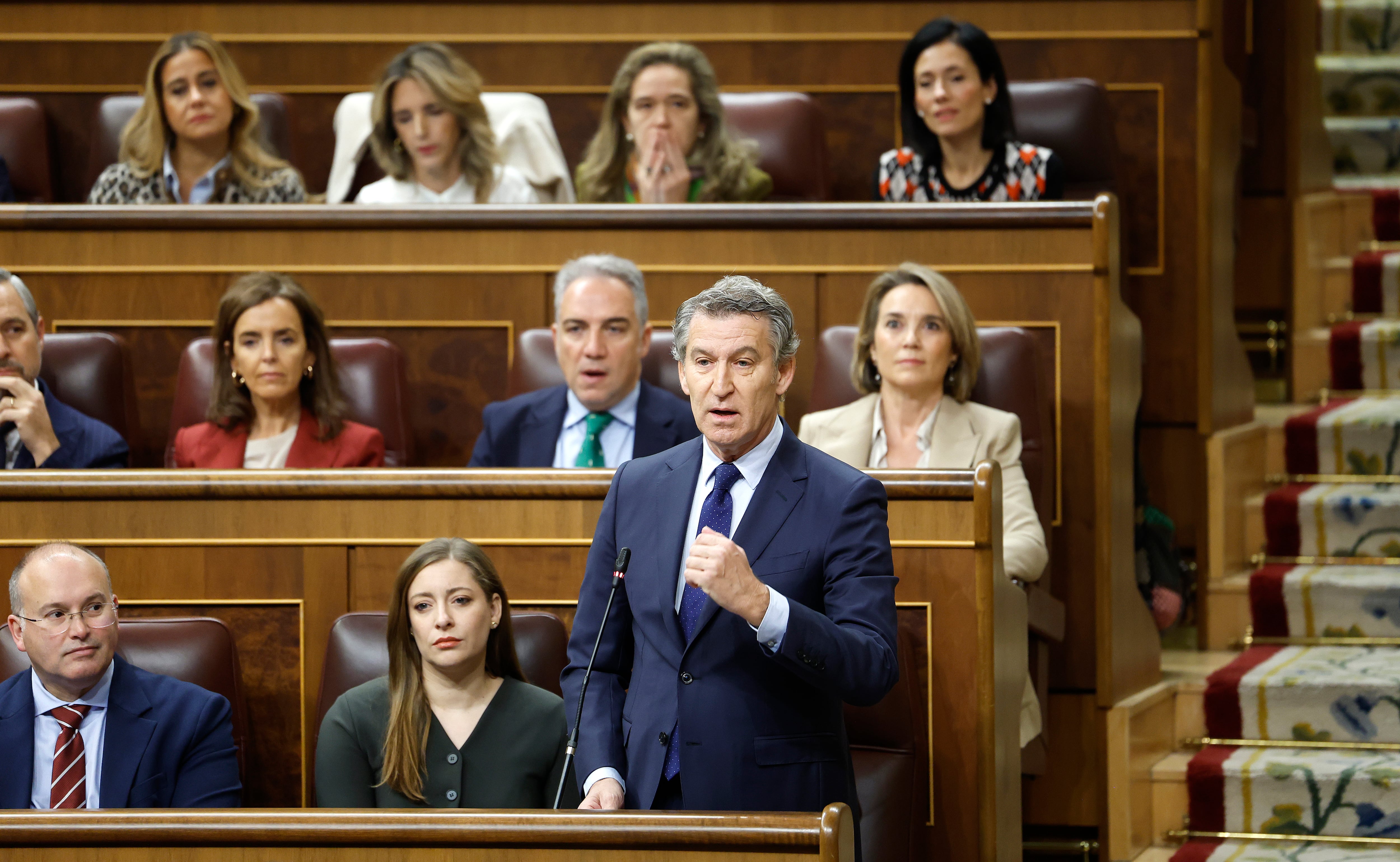 El líder del PP, Alberto Núñez Feijóo, delante de la bancada del PP en el Congreso, en noviembre pasado.