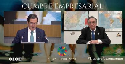 El presidente de CEOE, Antonio Garamendi, y el presidente del grupo Fuertes, Tomás Fuertes.