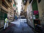 Naples (Italy), 18/03/2020.- A worker disinfects the street at Quartieri Spagnoli, Naples, Italy, 18 March 2020. According to the latest figures provided by the Civil Protection agency, Italy has recorded 35,713 confirmed coronavirus infections, while the death toll has climbed up to 2,978. (Italia, Nápoles) EFE/EPA/CESARE ABBATE