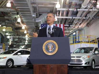 Barack Obama durante su discurso en un laboratorio a las afueras de Chicago.