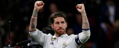 Sergio Ramos celebra la victoria del Real Madrid ante el Betis