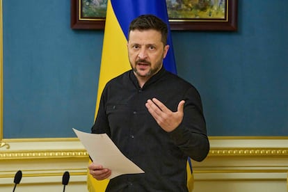 El presidente ucranio, Volodímir Zelenski, este lunes en Kiev