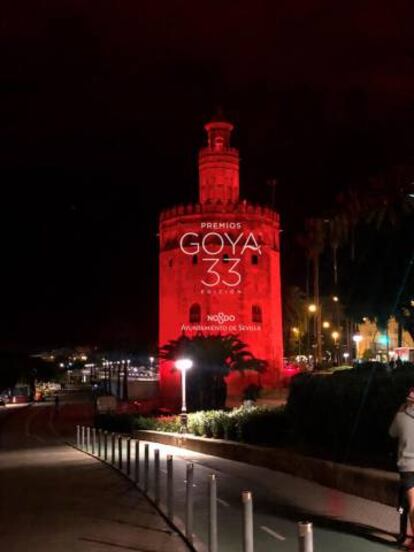 Recreación de la iluminación para los Goya en la Torre del Oro, Sevilla.
