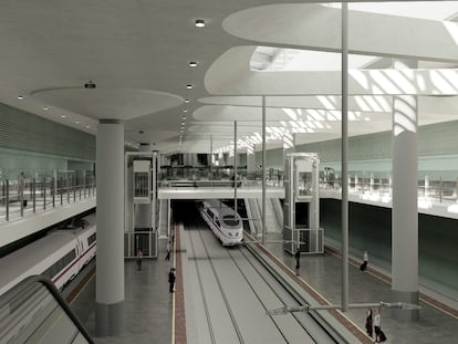 Recreación de los futuros andenes y vías de la estación pasante de Atocha, en Madrid.