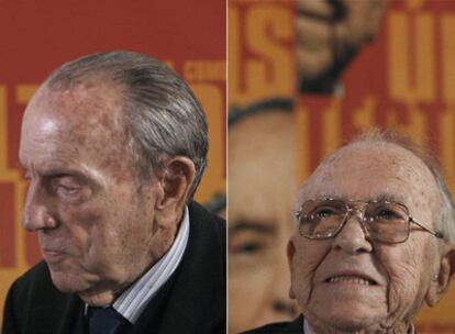 Manuel Fraga (arriba) y Santiago Carrillo, ayer en Madrid.