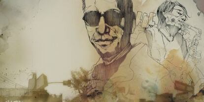 Ilustración del músico de vanguardia y compositor John Zorn.