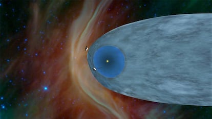 Recreación de la entrada de Voyager 1 y 2 en el medio interestelar.