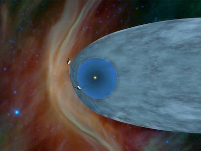 Recreación de la entrada de Voyager 1 y 2 en el medio interestelar.