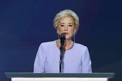 Linda McMahon speaks at the Republican National Convention on July 18.