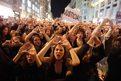 Manifestación el Día Internacional de la Mujer en Madrid, el 8 de marzo de 2017.